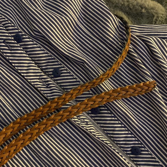 Blue and white stripes dress with string around it (brown) - Picture 2 of 4